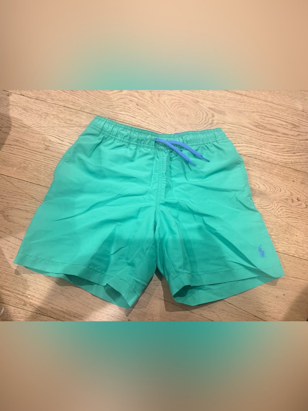 Polo by Ralph Lauren Light Turquoise Swim Trunks with Blue Waistband
